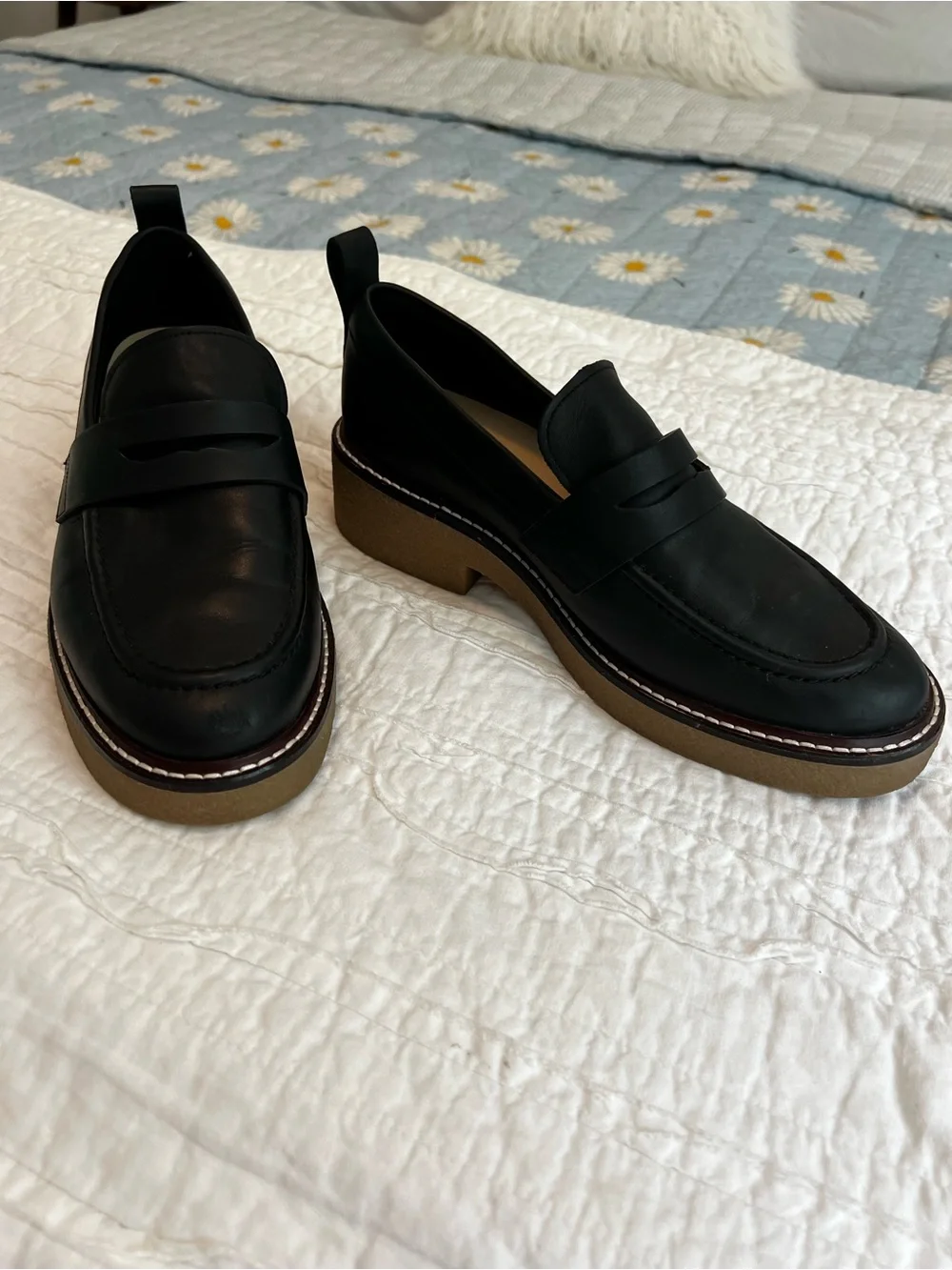 Everlane Black Leather Lug Platform Penny Loafers size 10.5
